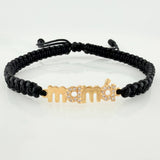 Pulsera Tejida Negra Mamá Oro Amarillo 18K