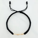 Pulsera Tejida Negra Mamá Oro Amarillo 18K