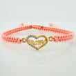 Pulsera Tejida Rosada Corazón Mamá Dos Oros Amarillo Blanco 18K