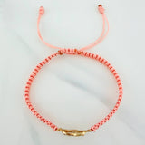 Pulsera Tejida Rosada Corazón Mamá Dos Oros Amarillo Blanco 18K