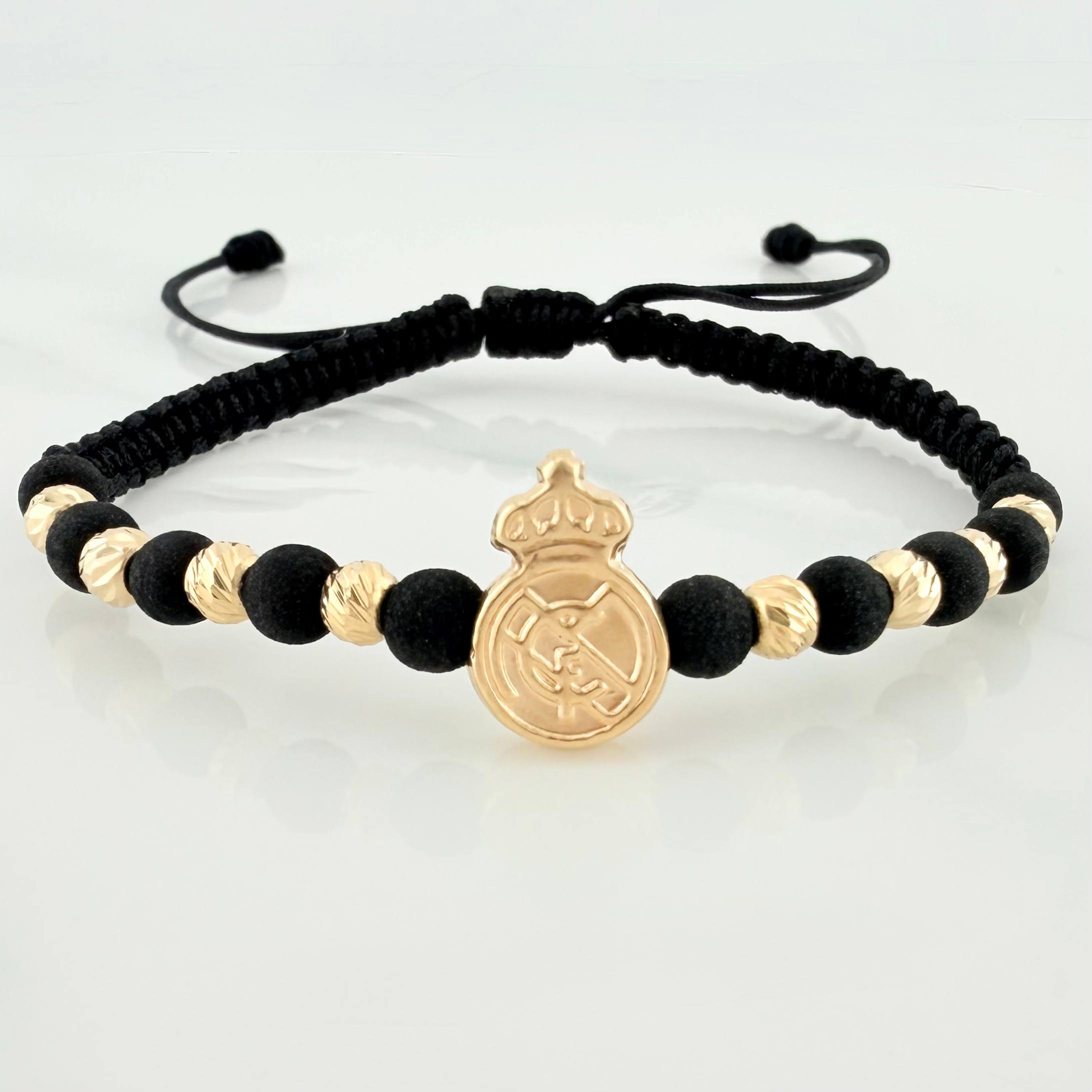 Black Woven Bracelet Real Madrid Shield 4Mm 8 Units Yellow Gold 18K
