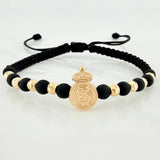 Black Woven Bracelet Real Madrid Shield 4Mm 8 Units Yellow Gold 18K
