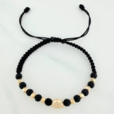 Black Woven Bracelet Real Madrid Shield 4Mm 8 Units Yellow Gold 18K