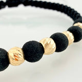 Black Woven Bracelet Real Madrid Shield 4Mm 8 Units Yellow Gold 18K