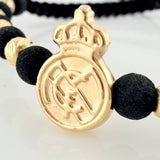 Black Woven Bracelet Real Madrid Shield 4Mm 8 Units Yellow Gold 18K