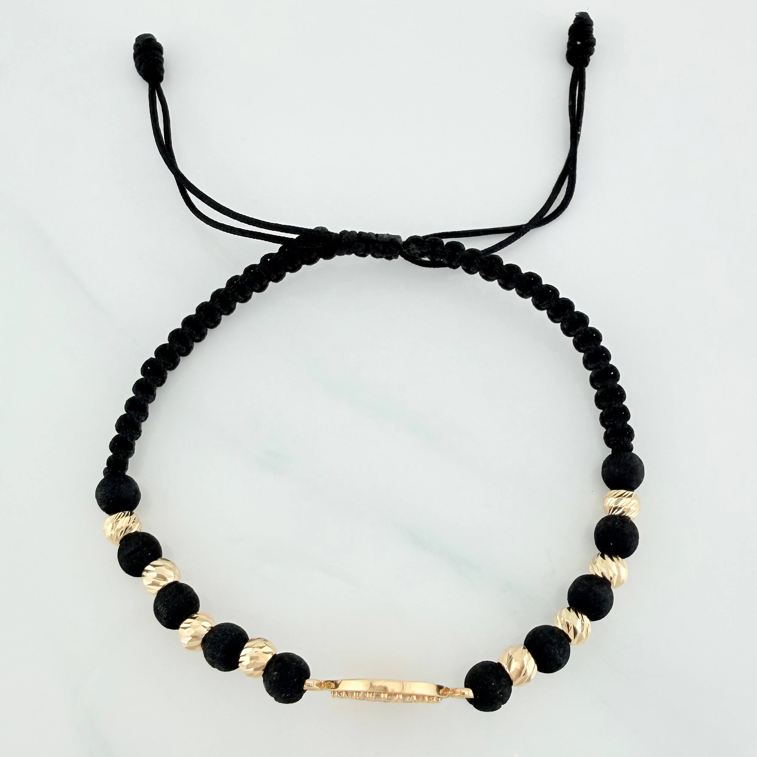 Pulsera Tejida Negra Cara Feliz 4Mm 8Und Oro Amarillo 18K