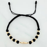 Pulsera Tejida Negra Cara Feliz 4Mm 8Und Oro Amarillo 18K