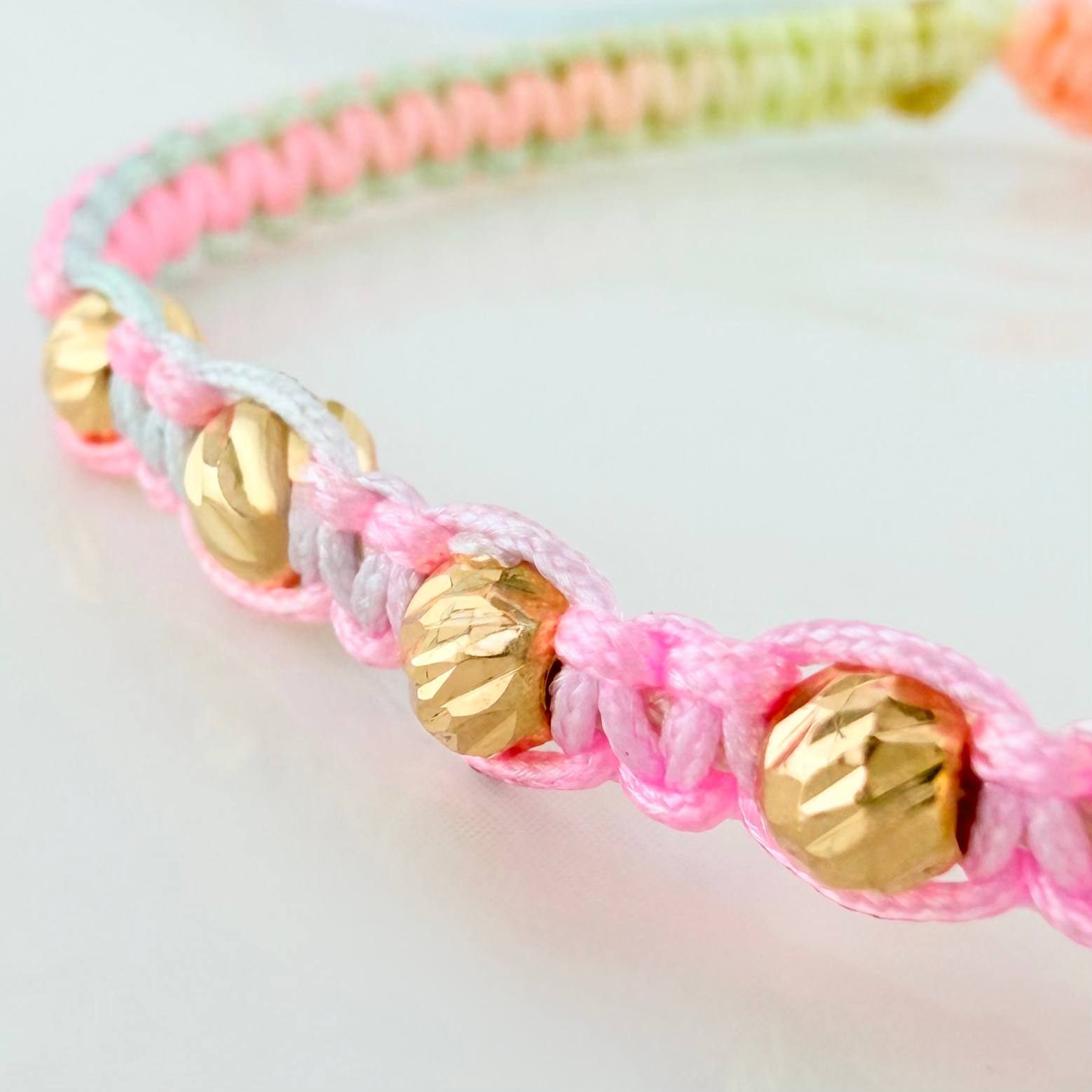 Pulsera Tejida Tricolor Gata 4Mm 8 Und Oro Amarillo 18K