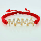 Pulsera Tejida Roja Mamá Oro Amarillo 18K