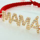 Pulsera Tejida Roja Mamá Oro Amarillo 18K