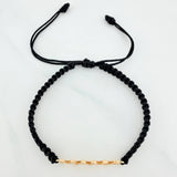 Pulsera Tejida Negra Mamá Oro Amarillo 18K