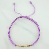 Pulsera Tejida Morada Mamá Dos Oros Amarillo Blanco 18K