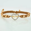 Pulsera Tejida Caqui Corazón Mamá 4Mm 8 Und Dos Oros Amarillo Blanco 18K