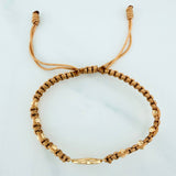 Pulsera Tejida Caqui Corazón Mamá 4Mm 8 Und Dos Oros Amarillo Blanco 18K