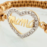 Pulsera Tejida Caqui Corazón Mamá 4Mm 8 Und Dos Oros Amarillo Blanco 18K