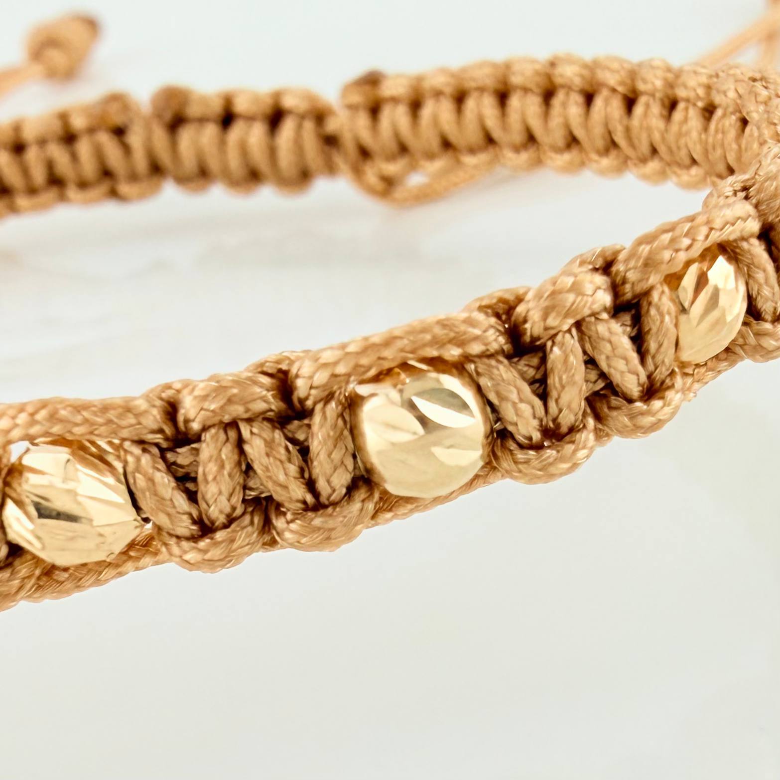 Pulsera Tejida Caqui Corazón Mamá 4Mm 8 Und Dos Oros Amarillo Blanco 18K