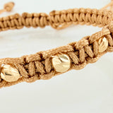 Pulsera Tejida Caqui Corazón Mamá 4Mm 8 Und Dos Oros Amarillo Blanco 18K
