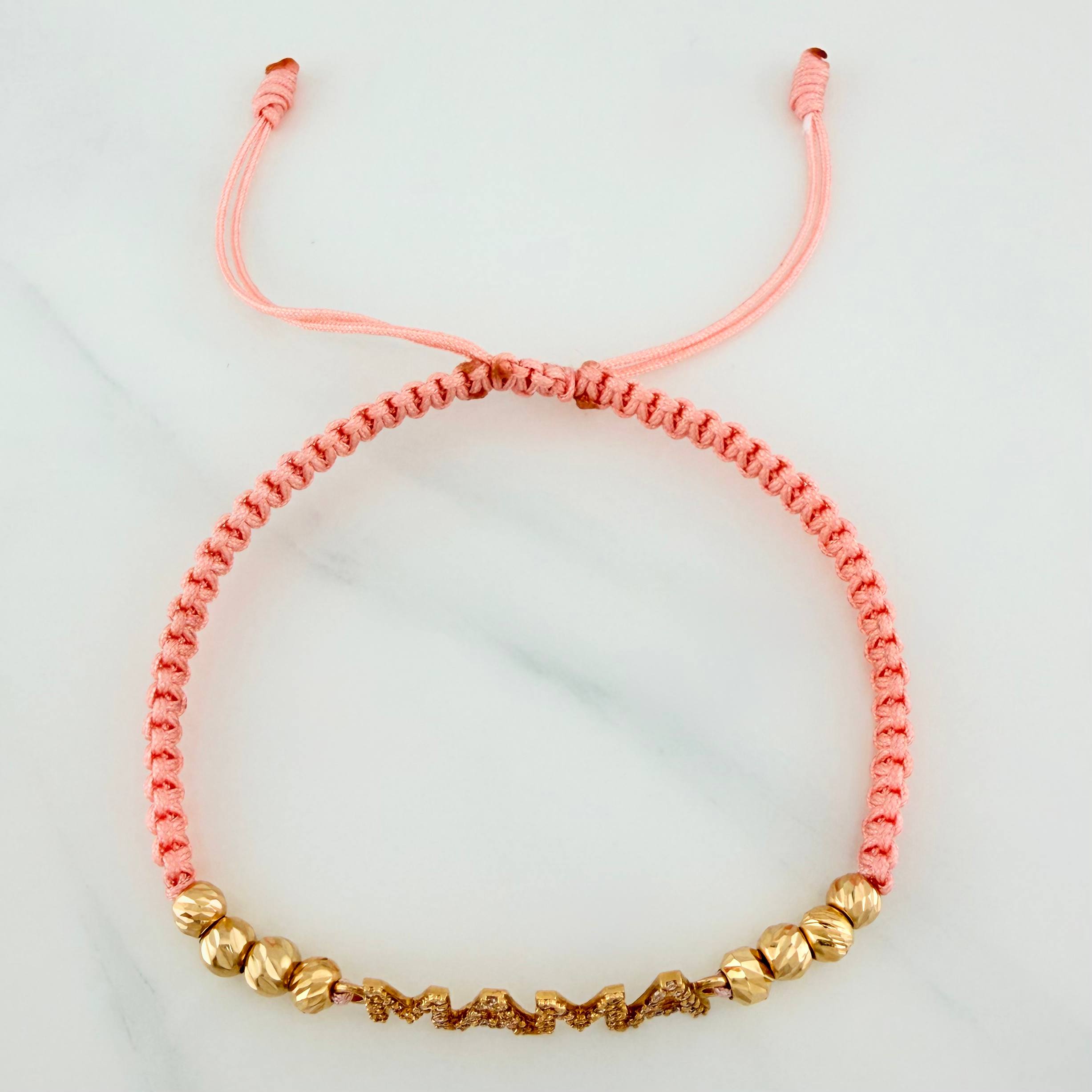 Pulsera Tejida Rosada Mamá 4Mm 8 Und Oro Amarillo 18K