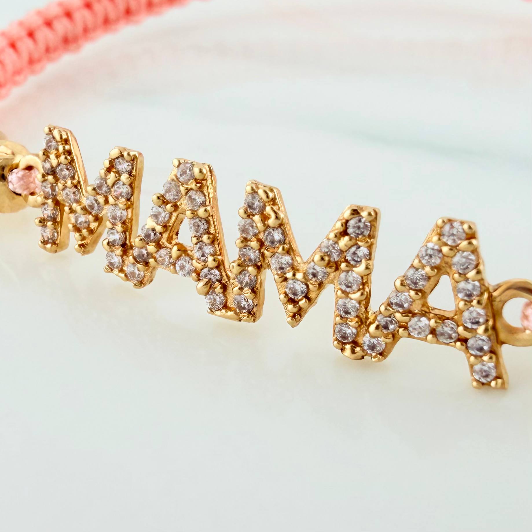Pulsera Tejida Rosada Mamá 4Mm 8 Und Oro Amarillo 18K