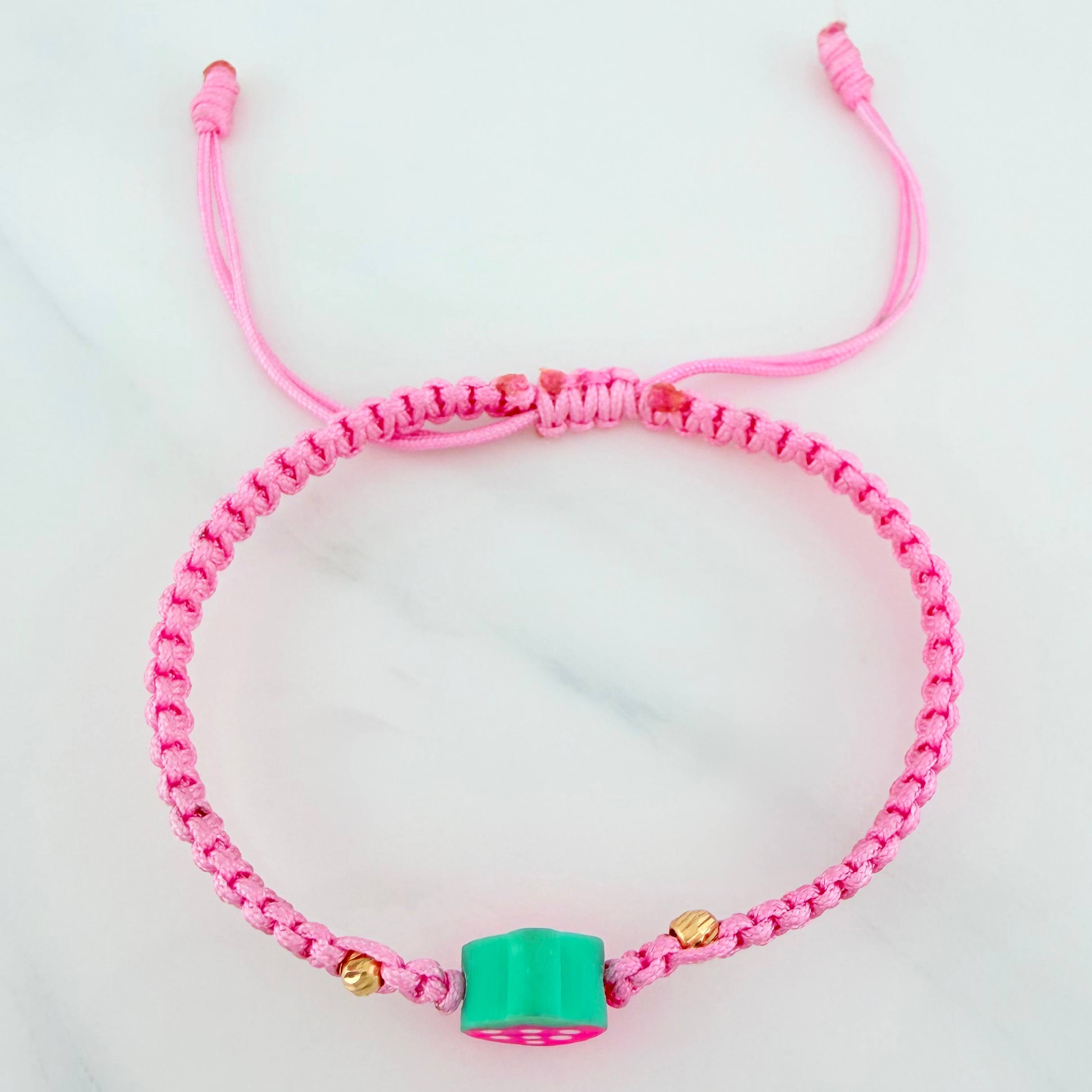 Pulsera Tejida Rosada Fresa 3Mm 2 Und Oro Amarillo 18K