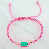 Pulsera Tejida Rosada Fresa 3Mm 2 Und Oro Amarillo 18K