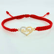 Pulsera Tejida Roja Corazón Mamá Oro Amarillo 18K