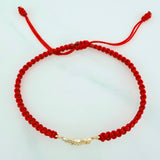 Pulsera Tejida Roja Corazón Mamá Oro Amarillo 18K