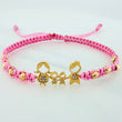 Pulsera Tejida Rosada Familia 4Mm 8 Und Oro Amarillo 18K