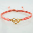 Pulsera Tejida Rosada Corazón Mamá Oro Amarillo 18K