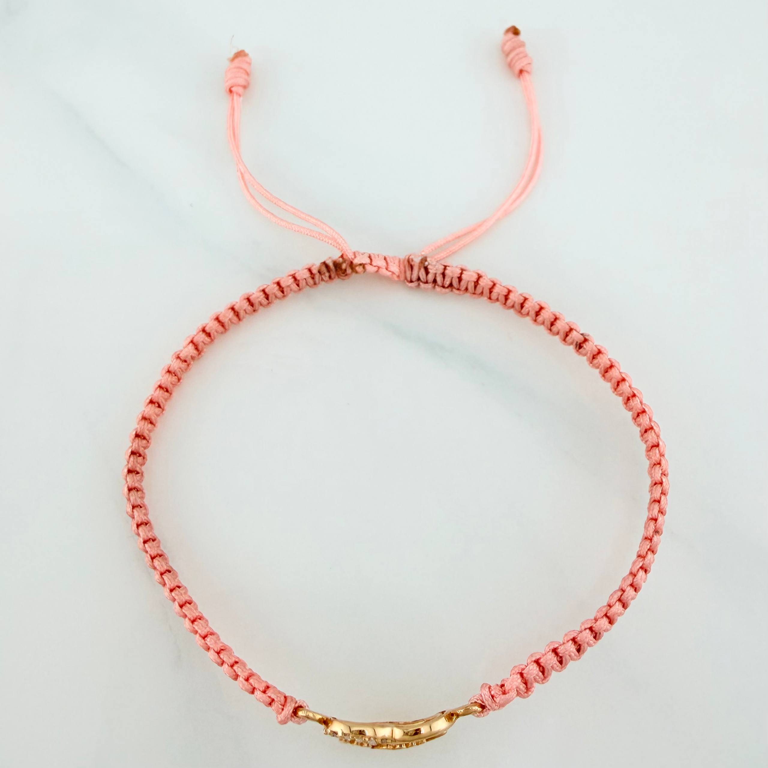 Pulsera Tejida Rosada Corazón Mamá Oro Amarillo 18K