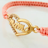 Pulsera Tejida Rosada Corazón Mamá Oro Amarillo 18K