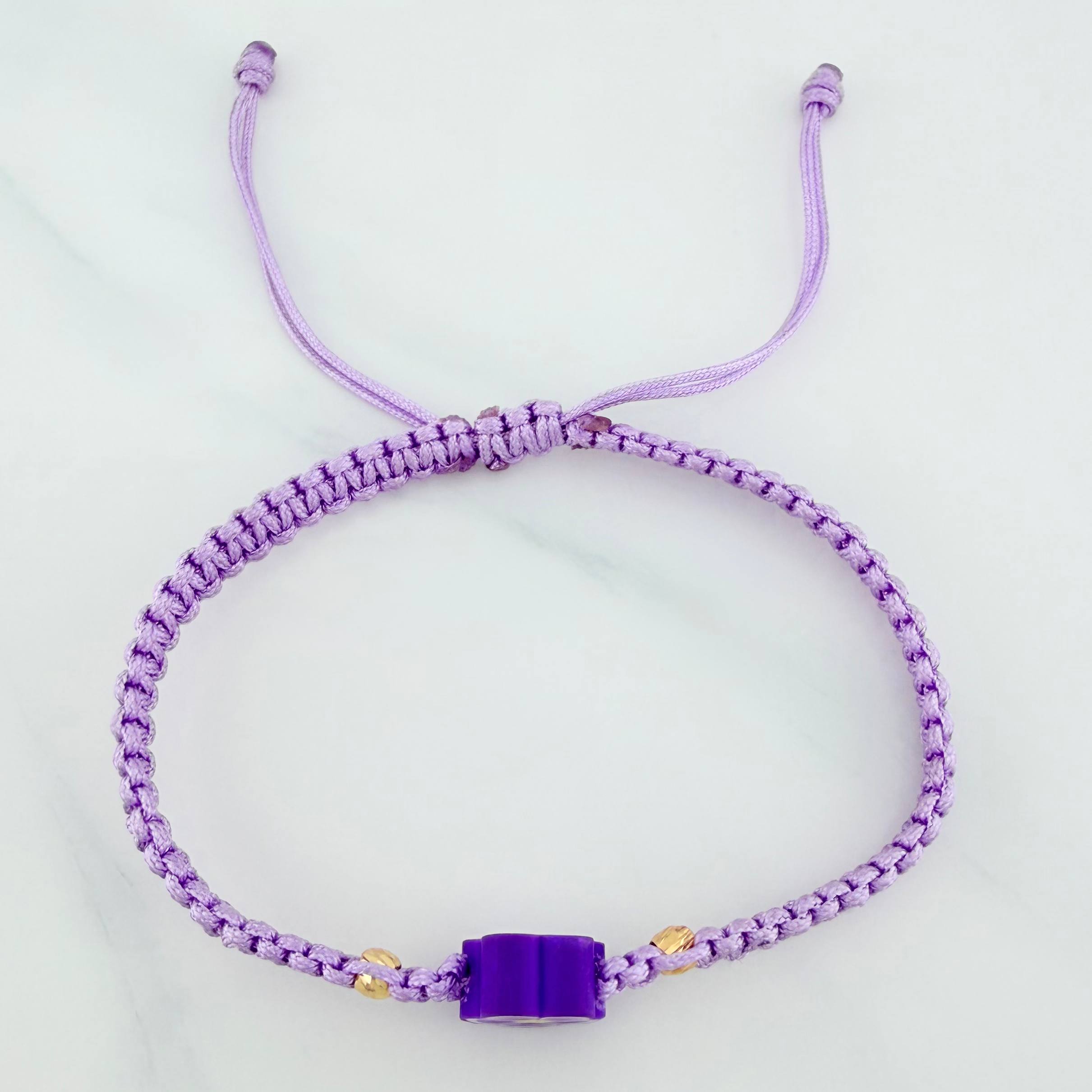 Pulsera Tejida Morada Flor 3Mm 2Und Oro Amarillo 18K