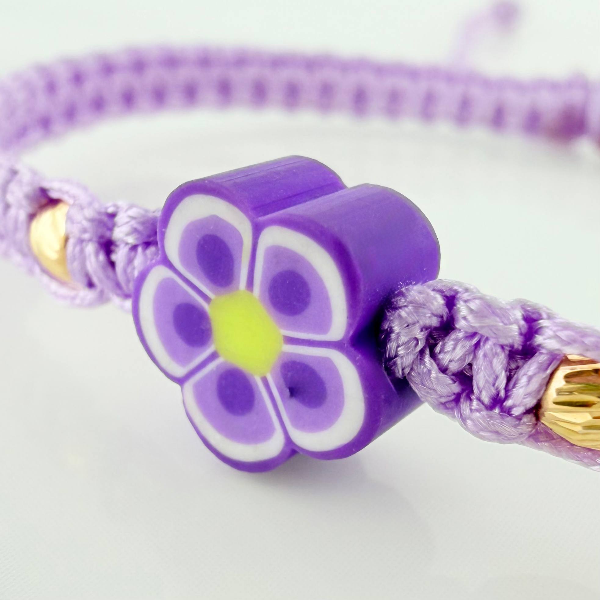 Pulsera Tejida Morada Flor 3Mm 2Und Oro Amarillo 18K