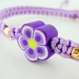 Pulsera Tejida Morada Flor 3Mm 2Und Oro Amarillo 18K