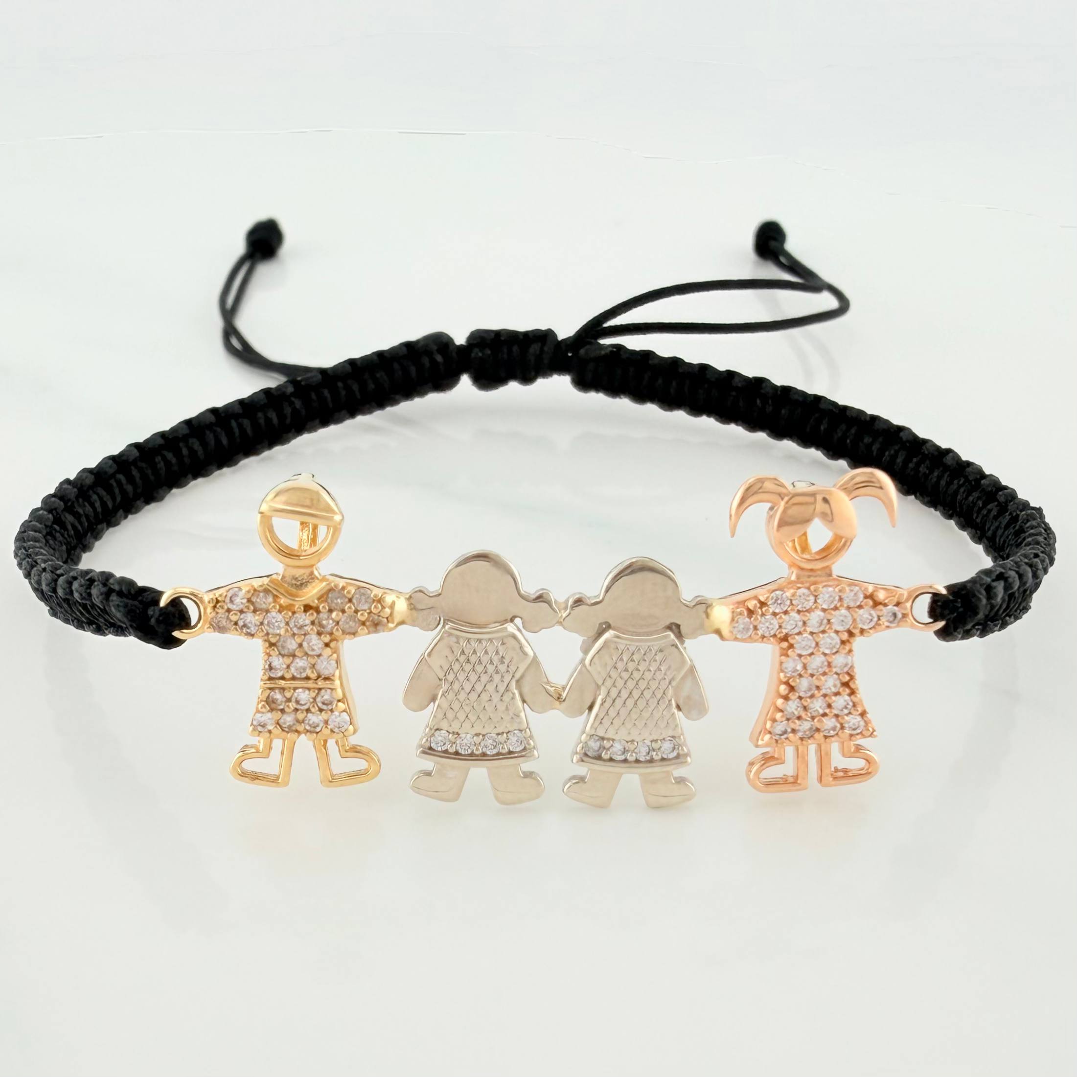 Black Woven Bracelet Family Three Golds 18K