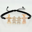 Black Woven Bracelet Family Three Golds 18K