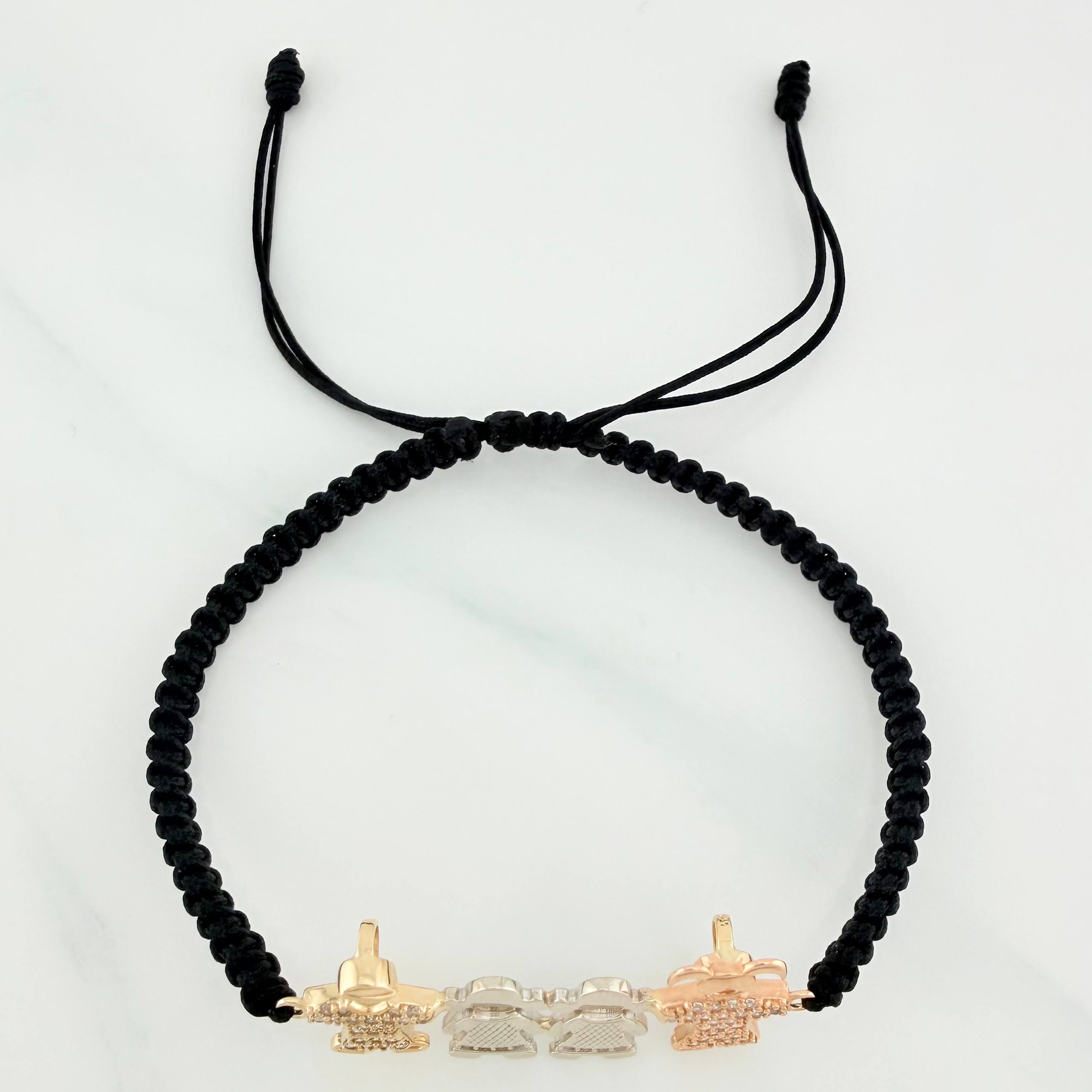 Black Woven Bracelet Family Three Golds 18K