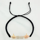 Black Woven Bracelet Family Three Golds 18K