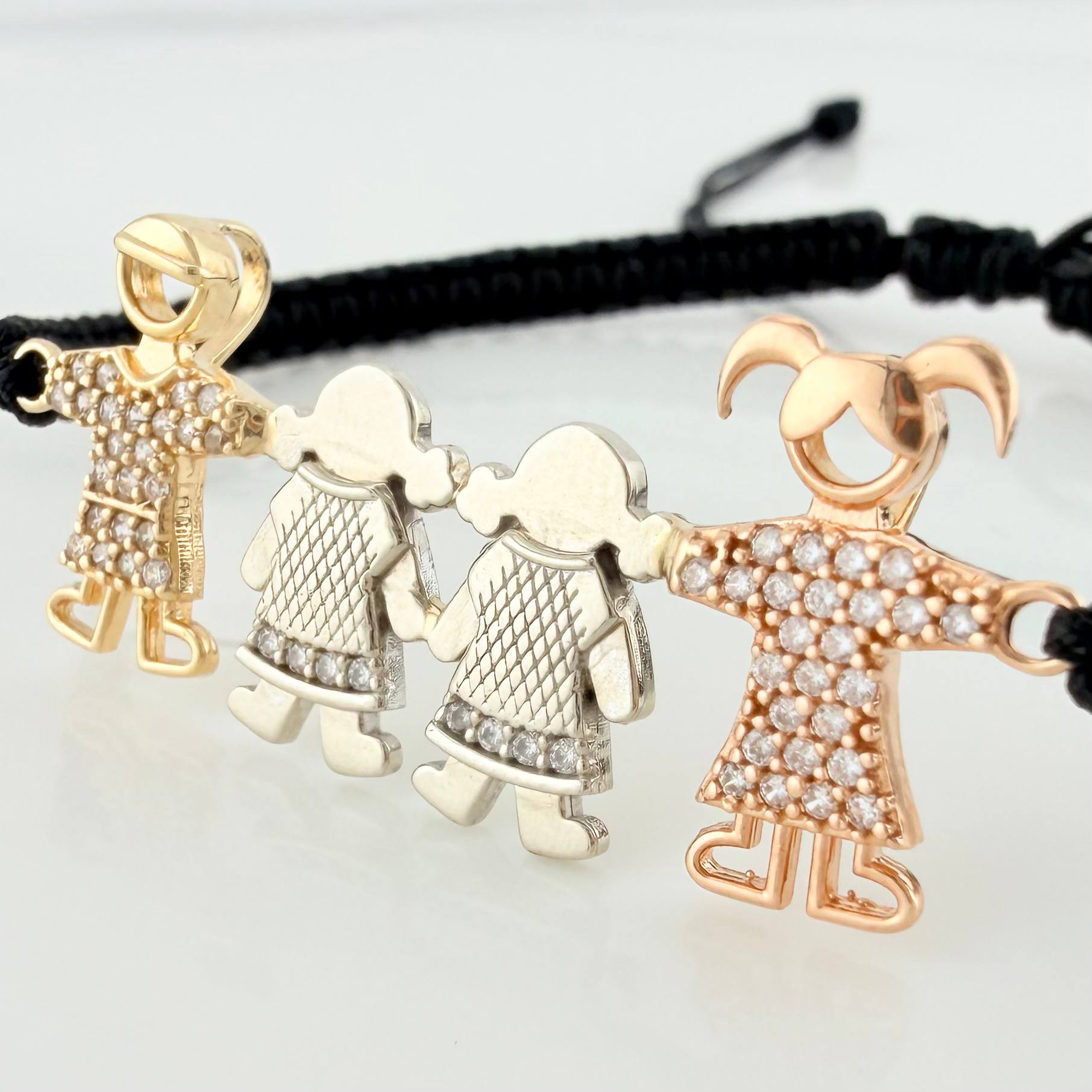 Black Woven Bracelet Family Three Golds 18K