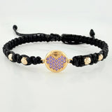Black Woven Bracelet Heart 4mm 4 Units Yellow Gold 18K