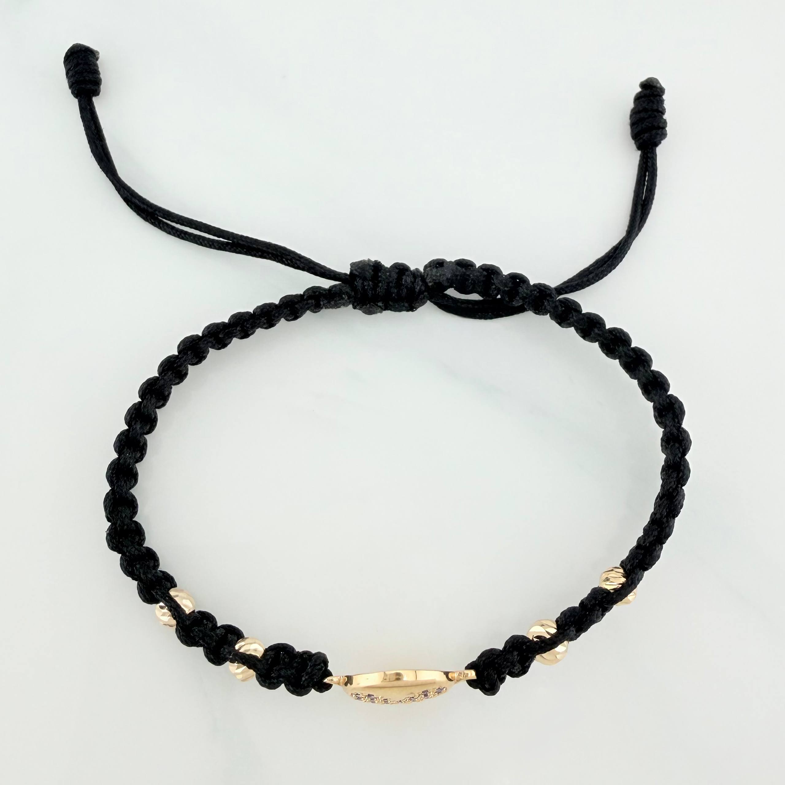 Black Woven Bracelet Heart 4mm 4 Units Yellow Gold 18K
