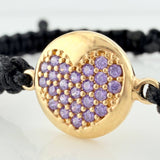 Black Woven Bracelet Heart 4mm 4 Units Yellow Gold 18K