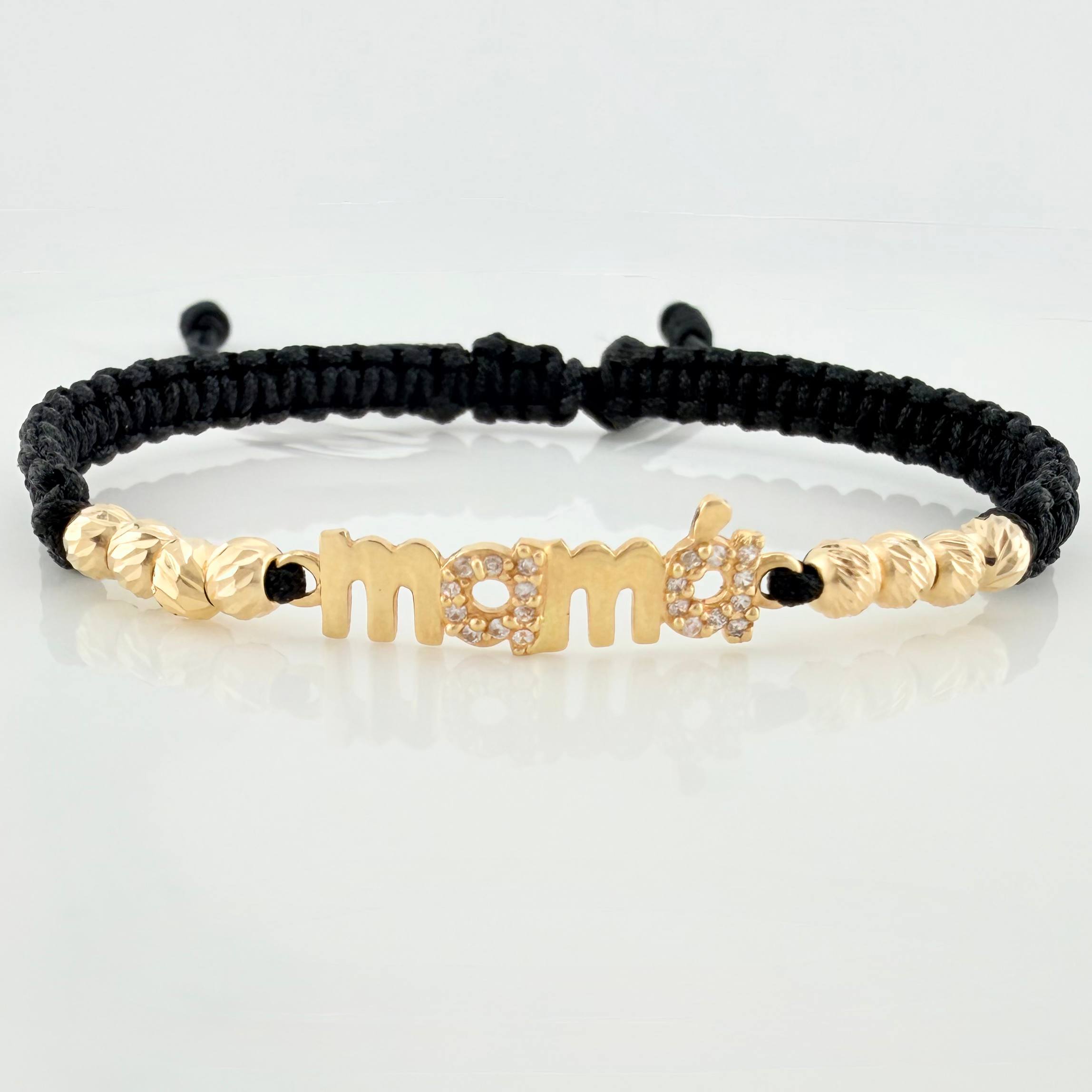 Black Woven Bracelet Mom 4mm 8 Units Yellow Gold 18K