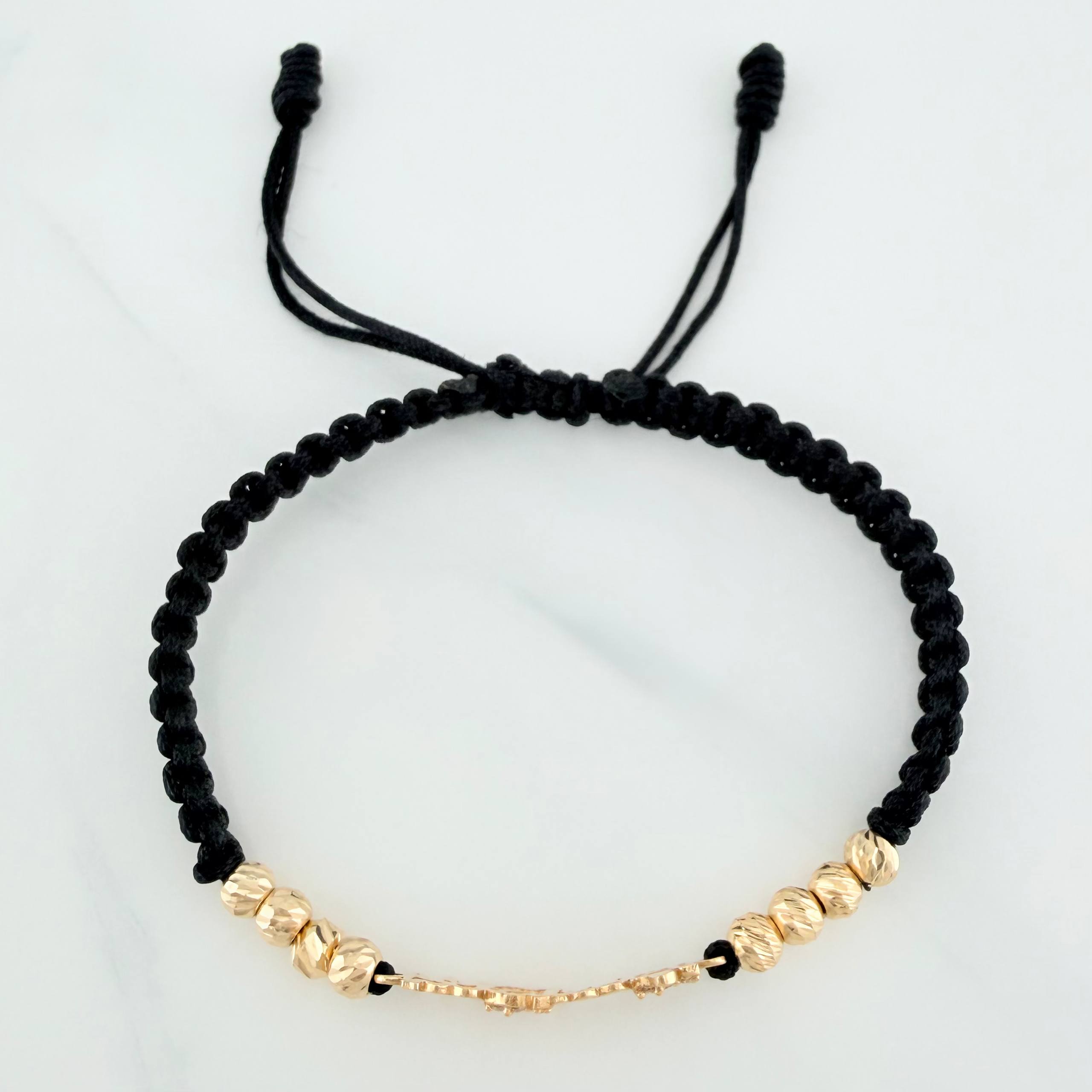Black Woven Bracelet Mom 4mm 8 Units Yellow Gold 18K