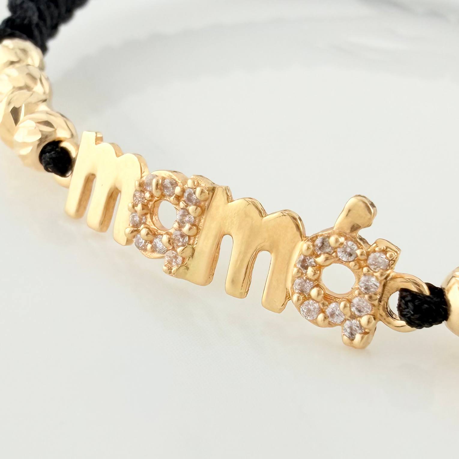 Black Woven Bracelet Mom 4mm 8 Units Yellow Gold 18K