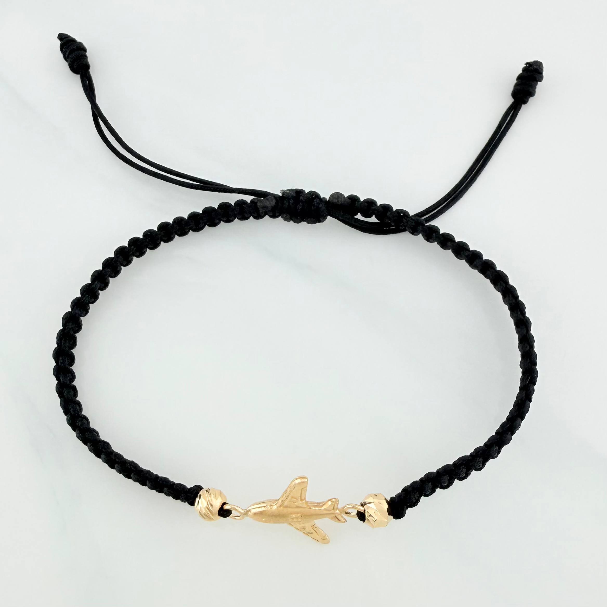 Pulsera Tejida Negra Avión 4Mm 2 Und Oro Amarillo 18K