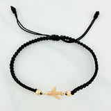 Pulsera Tejida Negra Avión 4Mm 2 Und Oro Amarillo 18K