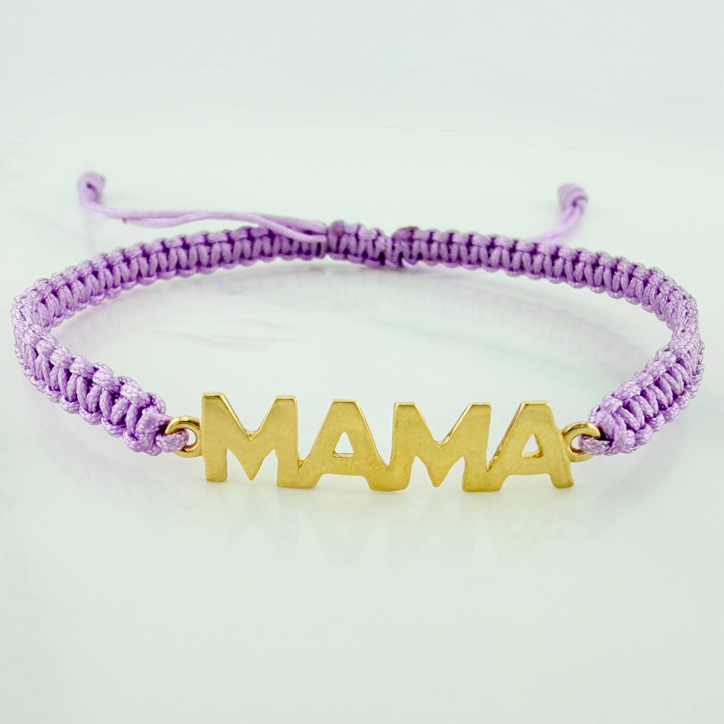 Pulsera Tejida Morada Mamá Oro Amarillo 18K