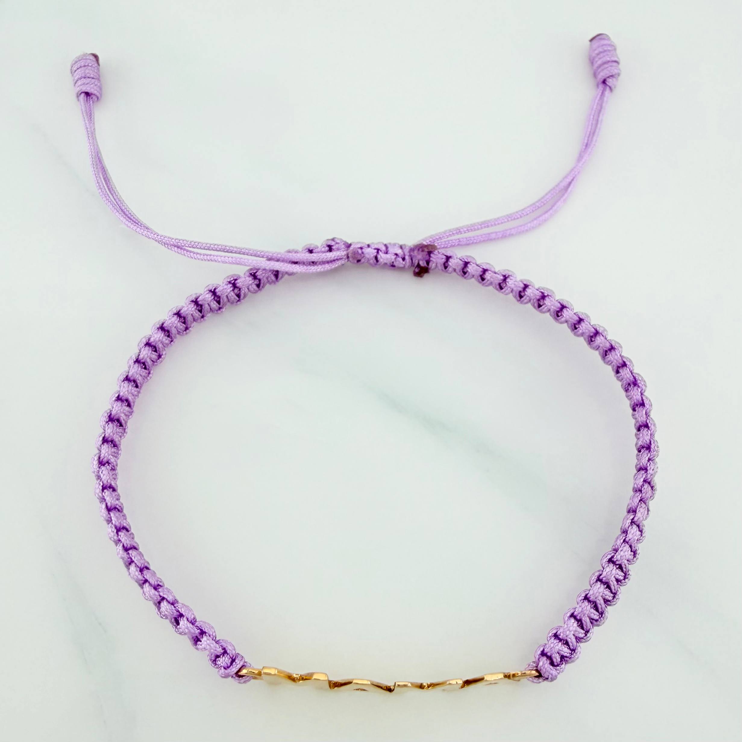 Pulsera Tejida Morada Mamá Oro Amarillo 18K
