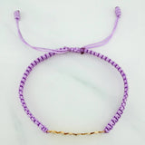 Pulsera Tejida Morada Mamá Oro Amarillo 18K
